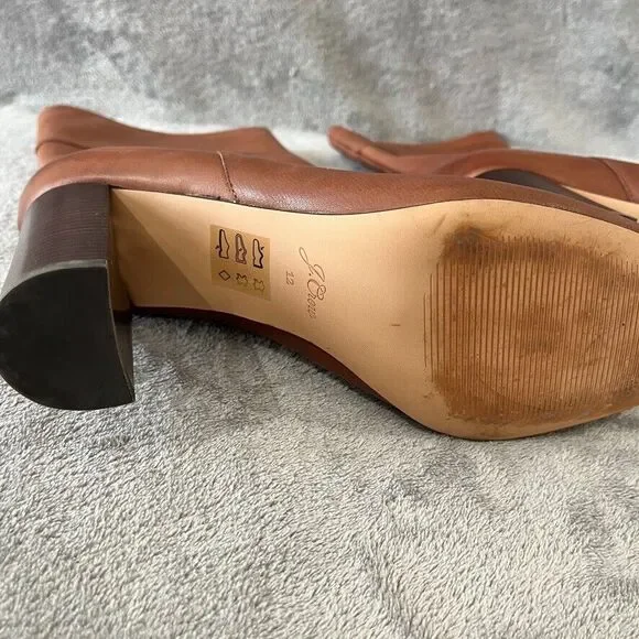 J.Crew Anya Mid Calf Stacked Boot Burnished Brown Leather Womens Size 12 - Picture 4 of 12